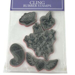 Stampabilities Ornate Icons Cling Rubber Stamp Set Crown Fleur Chandelier Wing H